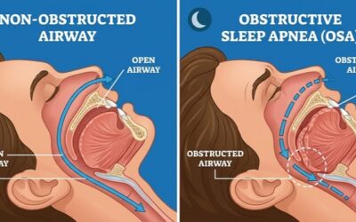 Person experiencing obstructive sleep apnea with airway blockage during sleep