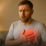Patient experiencing shortness of breath while consulting a chest physician for lung health evaluation.