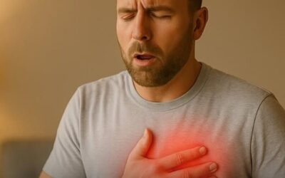 Patient experiencing shortness of breath while consulting a chest physician for lung health evaluation.