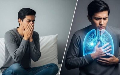 Doctor explaining the difference between acute and chronic bronchitis to a patient with persistent cough.