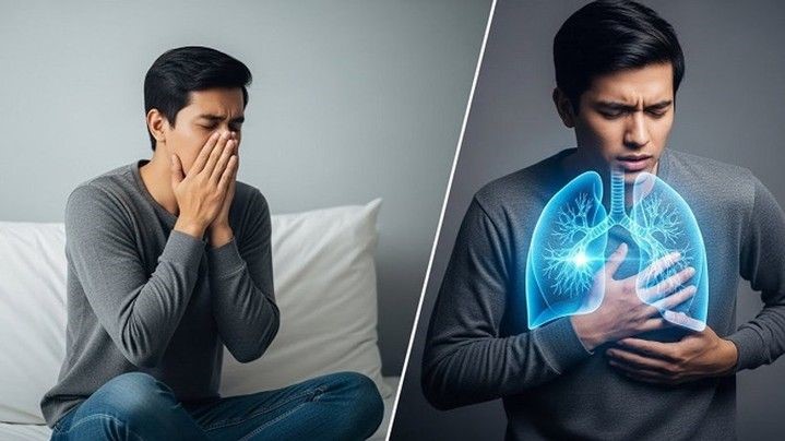 Doctor explaining the difference between acute and chronic bronchitis to a patient with persistent cough.